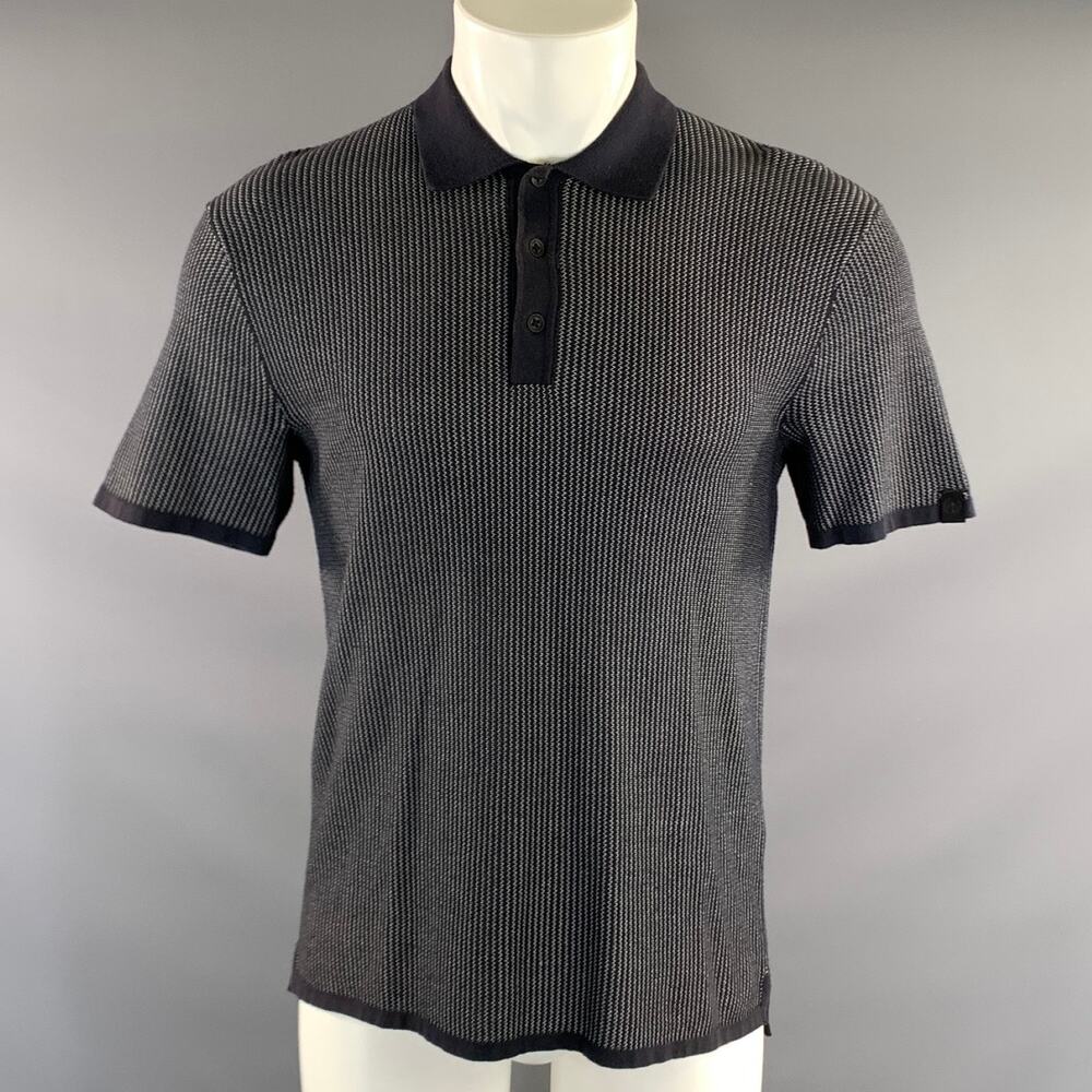 RAG & BONE Size S Navy White Zig Zag Cotton Viscose Angora Knit Polo